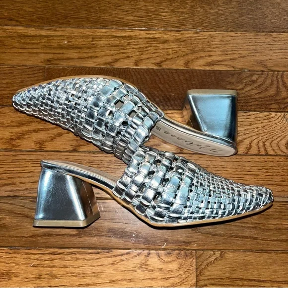 Matisse Lexie Heeled Mules Silver Metallic Leather Women’s Size 6 Woven Style - Picture 4 of 10